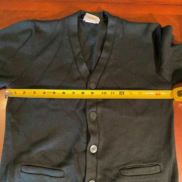 vintage Dennis Mens YL Green Acrylic Button-Up Cardigan Sweater - Picture 9 of 12